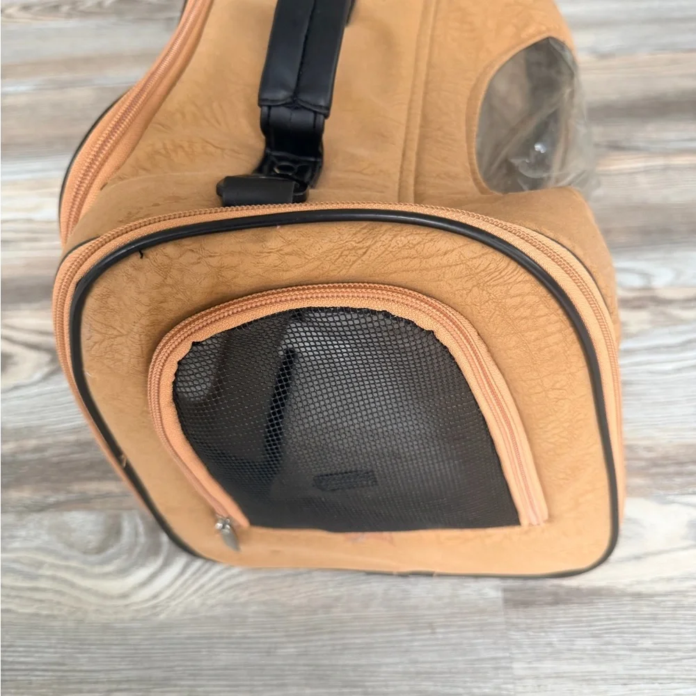 Small Tan Pet Carrier with Black Accents - Picture 4 of 5